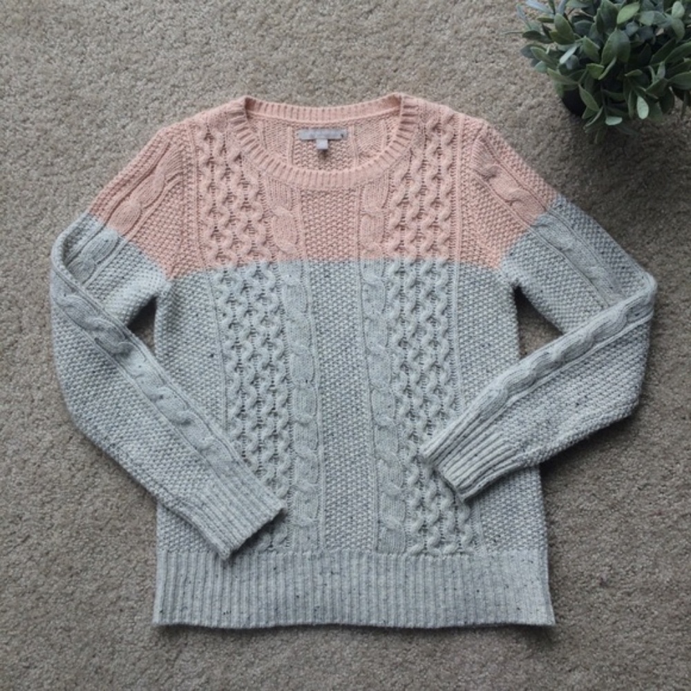 Banana Republic Oatmeal Cream & Baby Pink Colorblocked Sweater With Side Zips